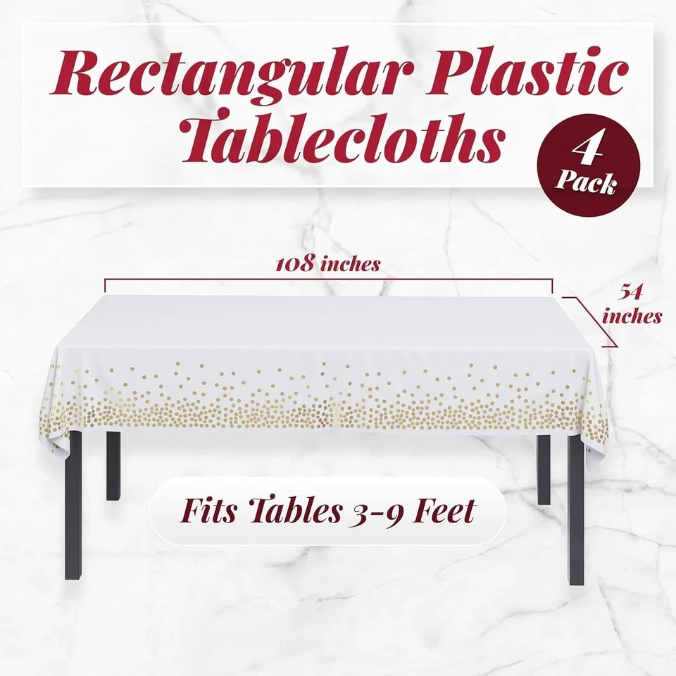 6 Pack Disposable Plastic Tablecloth, Gold Stamping Dot Rectangular Table Cloth, - image 2 of 4