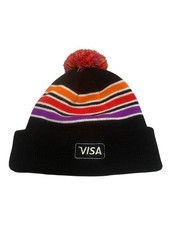 Vintage VISA ‘’SF’’ Stripe Pom-Pom OS Black Beanie