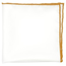100 Silk Pocket Square for Men, White Ivory with Honey Gold Hand-Rolled Edge