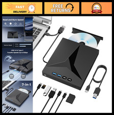 7-in-1 Portable External CD/DVD Drive, USB 3.0  Type-C CD Burner for Laptop/Des