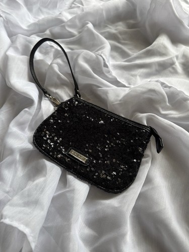 Nine West Black Sequin Wristlet - Bag Clutch Purse Wallet, Y2K - Picture 2 of 5