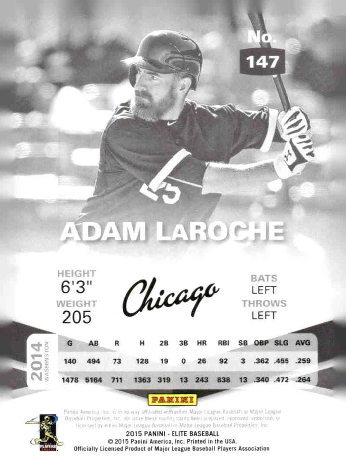 2015 Panini Elite #147 Adam LaRoche - Image 2 of 2
