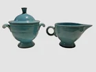 Vintage Fiesta Turquoise Creamer & Sugar Bowl with Lid ~ Original Fiestaware