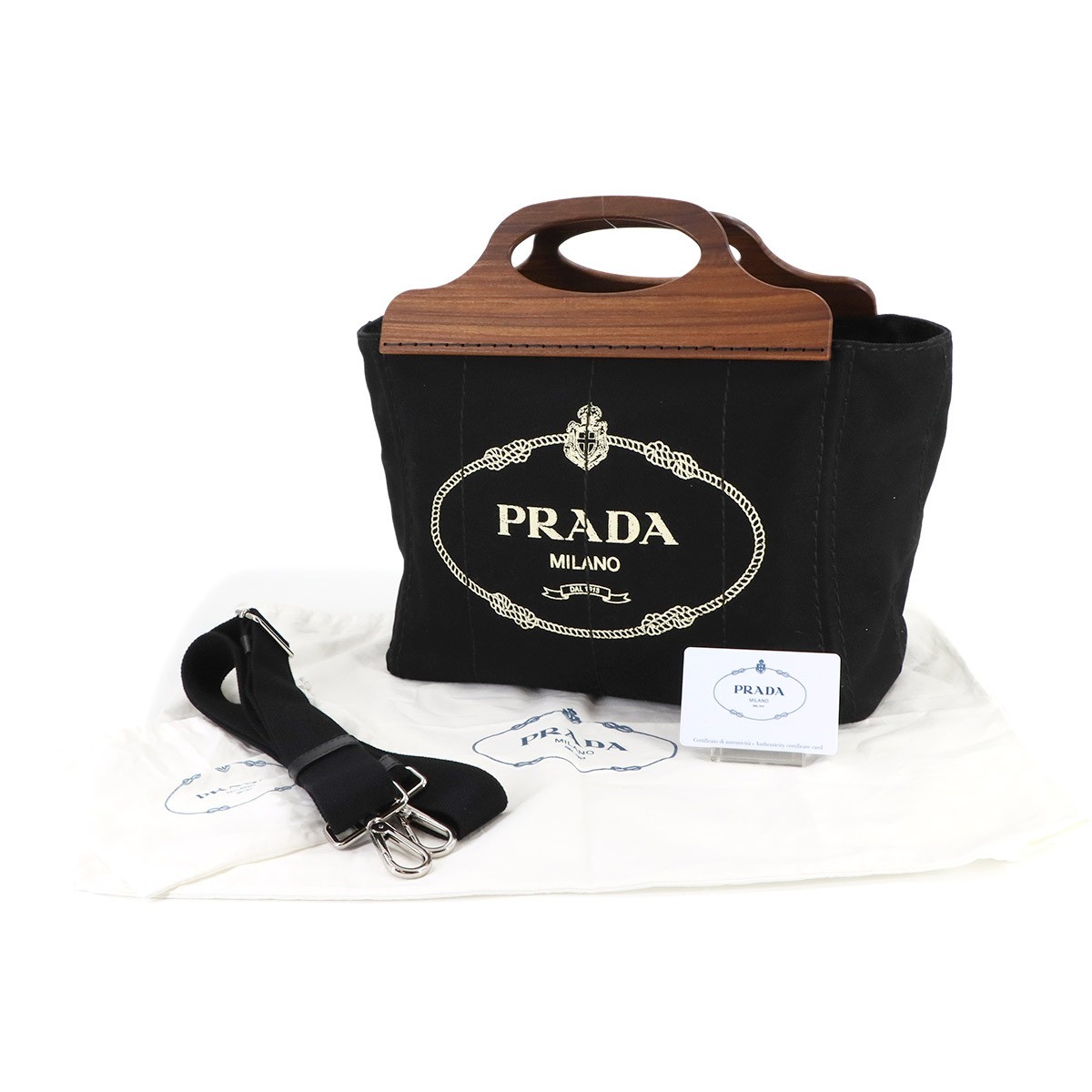 PRADA Canapa 2way Hand Shoulder Bag Canvas Nero Black 1BG350 Silver Hardware 90 thumbnail 2