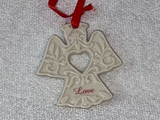 Christmas ornament lenox porcelain angel cutout heart Love underneath AA1209