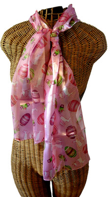 Scarf, Multicolor Easter Egg & Bunny Print, Pink, 60'' x 12'', Polyester,Brand New