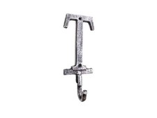 Pack Of 2 Rustic Silver Cast Iron Letter T Alphabet Wall Hook 6""