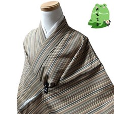 KIMONO Brown Stripes Synthetic Fiber Washable Used Japan