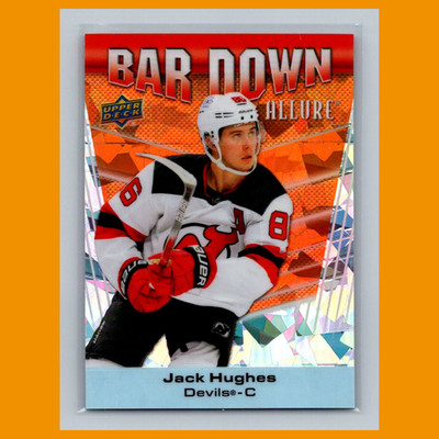Jack Hughes /399 #BD-7 2023-24 Upper Deck Allure Bar Down - Orange Hockey Card