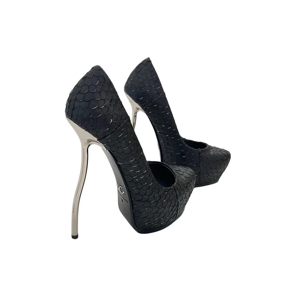 Monika Chiang Serpiente Negro Plataforma Artística Metal Tacón Alto Zapatos 36 5.5 Foto 2 de 4