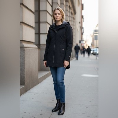 CB Black Softshell Jacket with Gray Hood With Inner Layer | Fleece Lined | Large