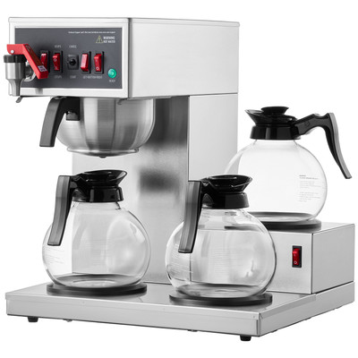 12 Cup Commercial Drip Coffee Maker Brewer 3 Glass Carafes & Hot Water Dispenser