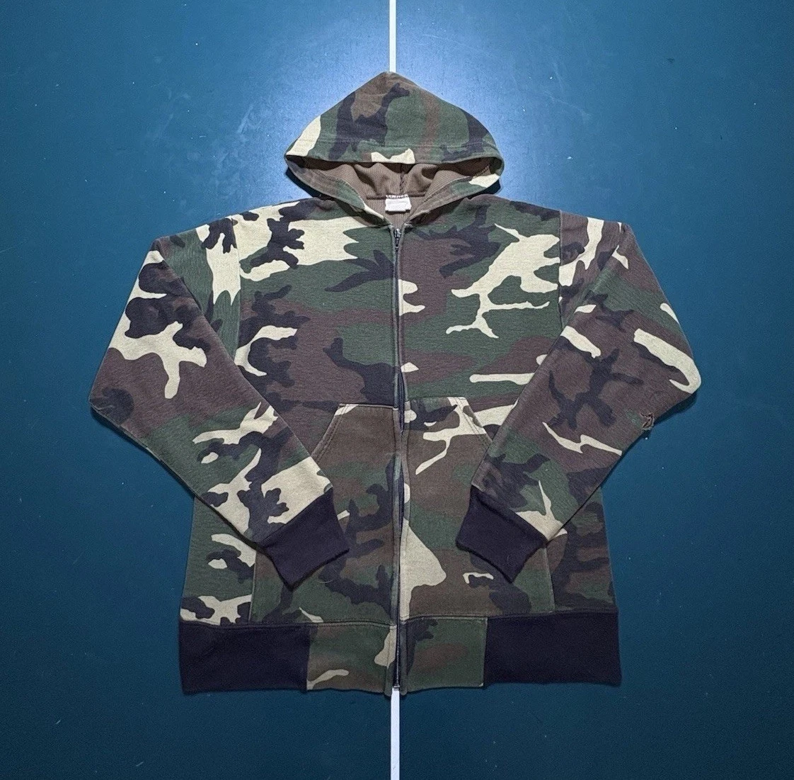 Vintage Camo Thermal Lined Hoodie Sweatshirt Mens Medium Full Zip Camouflage 80s