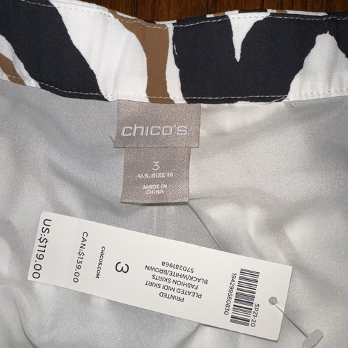 Chico’s Pleated Skirt Black/White/Brown - Lined - Zipper/Button - XL/16 - NWT - Picture 3 of 9