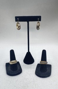 Sterling Silver 925 Jewelry Lot 3 Pieces Rings Hoop Earrings Mixed Styles