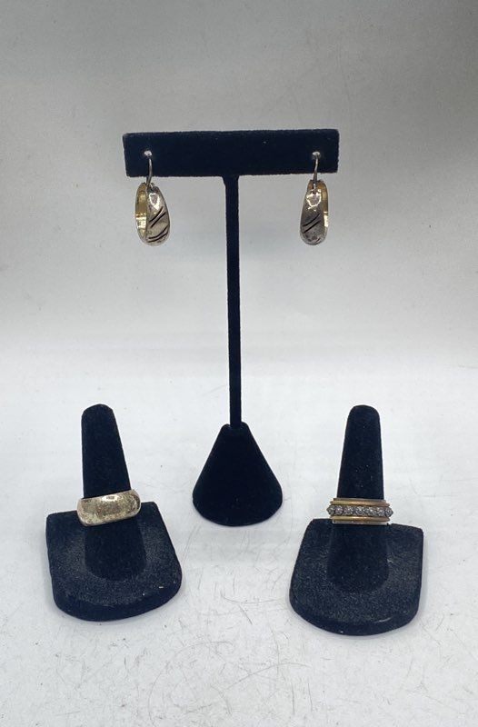 Sterling Silver 925 Jewelry Lot 3 Pieces Rings Hoop Earrings Mixed Styles