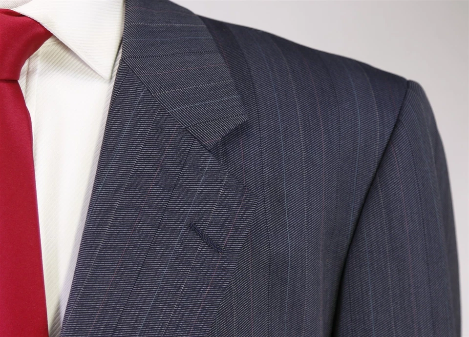 Terno de lã Hickey Freeman vintage azul listrado espinha de peixe 2-Btn 48S - Imagem 4 de 4