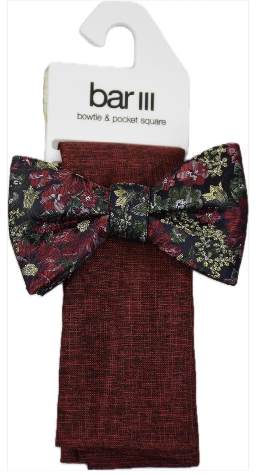 Juego de corbata cuadrada de bolsillo con pajarita Milan de 2 piezas Bar III para hombre nueva 13S22-3008 Foto 2 de 3