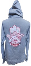 Gypsy Hamsa Gray Hoodie Zip Front Size L Lightweight
