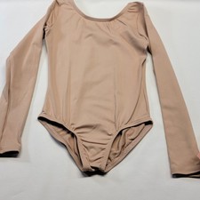 Body Wrappers Long Sleeve Leotard Nude Scoop Front  Back Neckline SZ 8-10C