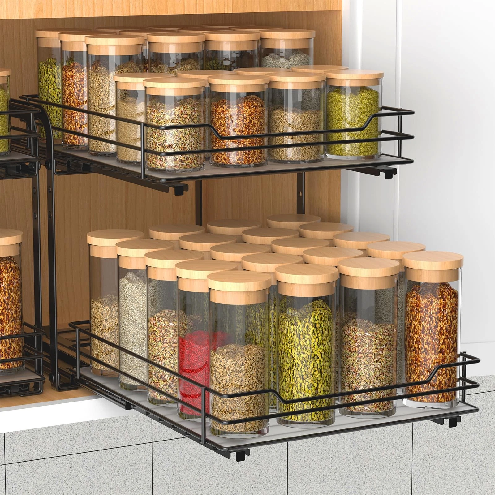 2-Tier Spice Rack, Pull Out Cabinet Organizer Spice Racks Height Adjustable H...