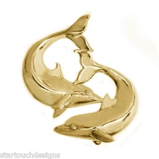 New 14k Yellow Gold Dolphin Slide Pendant