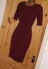 Wine stretchy vintage 40s 50s pencil wiggle wrap evening party dress size 10 12