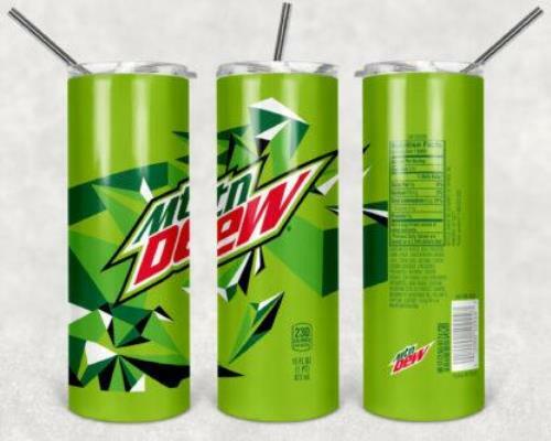 Mountain Dew 20oz Skinny Tumbler custom drinkware - with straw - Stainless Steel - Picture 1 of 1