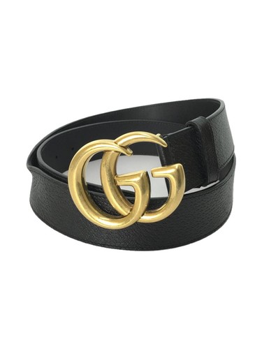 Gucci Belt Leather Blk Plain Unisex 