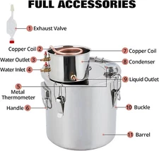 10Gal Alcohol Distiller Spirits Kit With Rapid Cooling Silicone Tube Wine Making