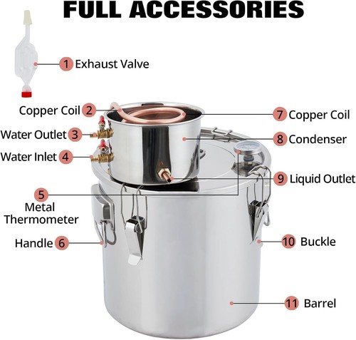 10Gal Alcohol Distiller Spirits Kit With Rapid Cooling Silicone Tube Wine Making