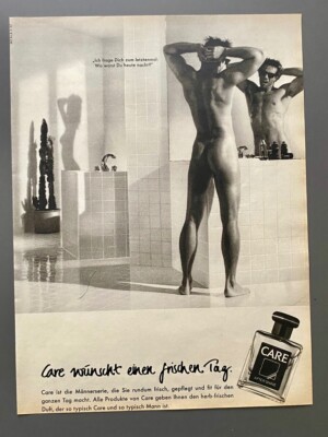 Care Nackter Mann im Bad After Shave 80s 1987 Vintage Advert Werbung Reklame