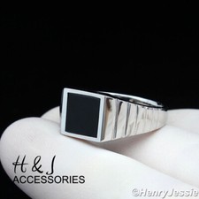 MEN 925 STERLING SILVER SQUARE BLACK ONYX SILVER SIMPLE RING ASR183