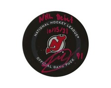 Dawson Mercer Autographed New Jersey Devils Official Game Puck Inscribed 