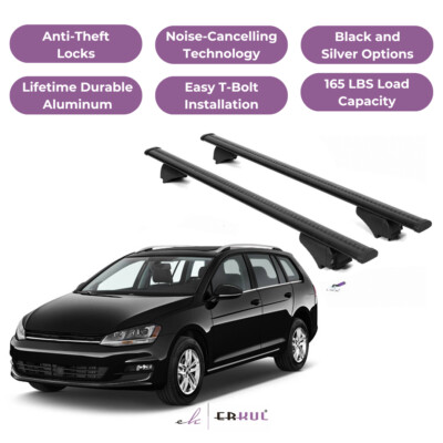 ERKUL Roof Rack Crossbars for VW  Golf Sportwagen 13-19 for Raised Rails-Black