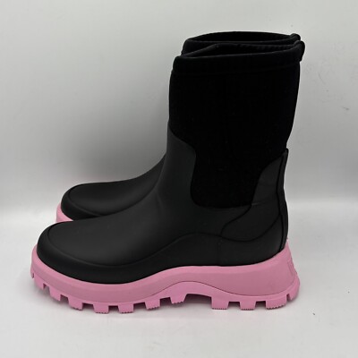 Hunter Women's Black Pink Fizz City Explorer Short Boots Size 6 Neoprene
