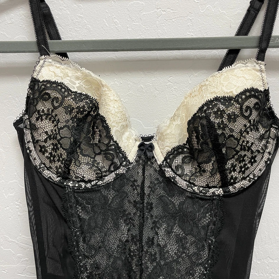 Victoria's Secret Bustier Corsé 34B Ligas Desmontables Negro Blanco Deshuesado Cremallera Foto 2 de 4