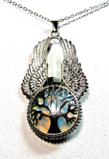 Silver Tone White Moonstone Tree Of Life Pendant 18" Necklace - NWOT (#3397)