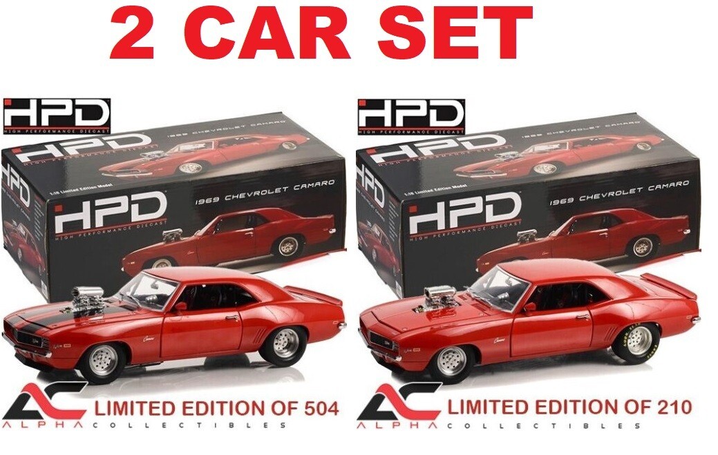 КОМПЛЕКТ ИЗ 2-Х АВТОМОБИЛЕЙ HPD 51451AB 118 1969 CHEVROLET HOLESHOT CAMARO 572CI BLOWN КРАСНОГО ЦВЕТА 50290₽
