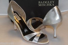 NEW BADGLEY MISCHKA Silver MYSTERY Heels Open Toe Formal Bridal Shoes 10 198