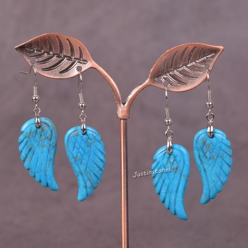 30mm Carved Rock Gemstone Crystal Angel Wing Healing Handmade Dangle Earrings - Picture 51 of 133