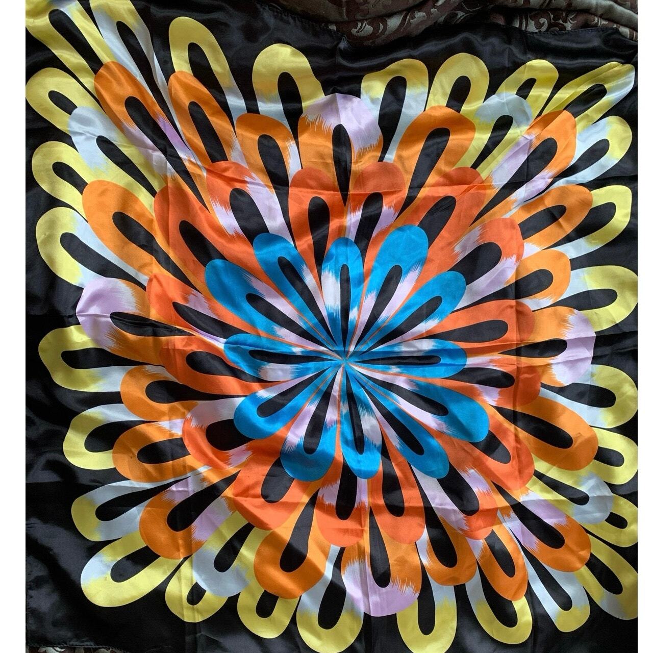 Psychedelic circular pattern satin MOSI scarf mul… - image 2