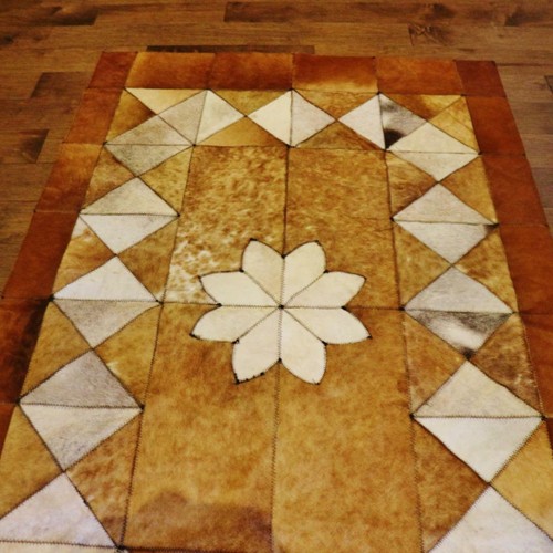 100% Authentic Egyptian Genuine Hair Cowhide Leather Patchwork Rug Carpet #302 - Picture 2 of 6