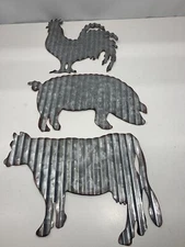Rustic Metal Country Farmhouse Home Wall Decor Rooster Cow Pig Lot Of 3