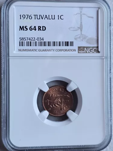 Tuvalu 1 Cent 1976 NGC MS 64 RD