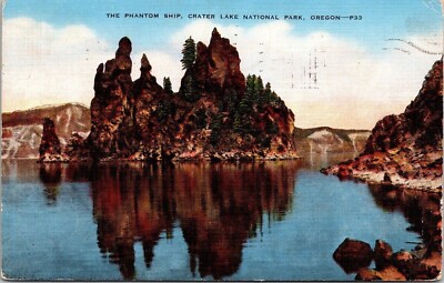 Phantom Ship Crater Lake National Park Oregon Postcard PM Salem OR Cancel WOB 1c
