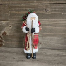 Primative Olde World Santa 13" Tall 5 " Wide Plaid Robe Christmas Decor