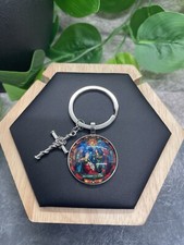 2.5" Silver-Tone Holy Night Keychain  1" Cross Pendant New Free Ship B2603