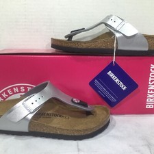 Birkenstock Youth Size 12 EU 30 Narrow Gizeh Silver Birko-Flor Sandals Y23-948