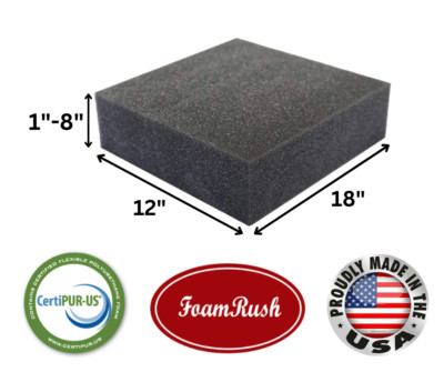FoamRush 12''x 18'' Charcoal High Density Upholstery Foam Seat Cushion Made in USA